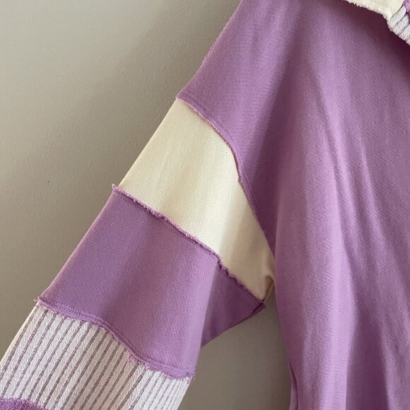 Bucket List Women S Lavender French Terry Color-Block Collared Loose Fit Romper - Picture 7 of 13